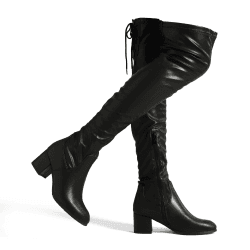 DREAM PAIRS Damen Overknees Schnürstiefel Langer Schaft Wildleder Warme Kniehohe Stiefel mit 5,6 cm Blockabsatz 37 (EUR) Schwarz Pu