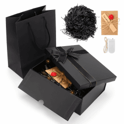 Geschenkbox mit Deckel, Schwarz Geschenkboxen mit Schleife Ribbon+Geschenktüten mit Henkel+DIY Glückwunschkarte+Licht, Geschenkverpackung geburtstag, hochzeit