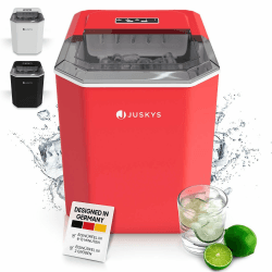 Juskys Eiswürfelmaschine IceOracle - Cocktail Eiswürfel in 6-13 min - Mini Eiswürfelbereiter für 12 kg/Tag - Großer Eiswürfelbehälter - Rot