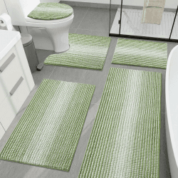 chakme Chenille Badezimmerteppich Set, extra dick rutschfeste Badematte 5 Teile, waschbare saugfähige Badvorleger wc Teppich, Grüner