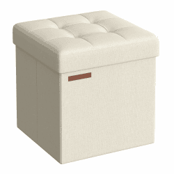 SONGMICS 38 cm Sitzbank mit Stauraum, klappbare Sitztruhe, Aufbewahrungsbox, Fußbank, cremeweiß LSF027W01