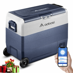 AAOBOSI Kompressor Kühlbox 60 L, Kühlbox Auto Mit WiFi-APP-Steuerung, 12/24 V und 100-240 V Kühlbox Elektrisch, bis -20 °C für Auto, LKW, Boot, Reisemobil, Camping, Dual Zone und Zwei Temperaturen