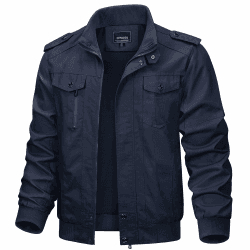 KEFITEVD Herren Übergangsjacke Militär Jacke Stehkragen Fliegerjacke Baumwolle Blouson Bomber Jacke Multi Taschen Armeejacke US Feldjacke XL Dunkelblau