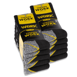 sockenkauf24 10 Paar THERMO Arbeitssocken Herren Winter Socken WORK Innenfrottee 43-46 Schwarz / Grau Meliert