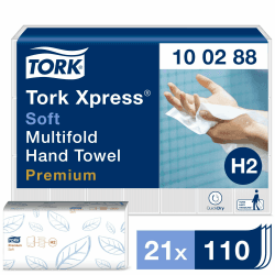 Tork Xpress weiche Multifold Papierhandtücher 100288 - H2 Premium Falthandtücher für Handtuchspender - weich und saugfähig, 2-lagig, weiß - 21 x 110 Tücher