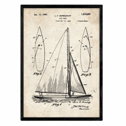 Nacnic Segelboot Patent Poster. Poster mit Erfindungen und alten Werkzeugen.