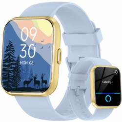 aeac Smartwatch Damen Herren mit Telefonfunktion & Alexa Integriert,Uhren Damen mit 110+ Sportmodi,Herzfrequenz SpO2 Schlafmonitor Smart Watch,1.8" Touchscreen,Blue Gold
