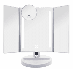 Auxmir Schminkspiegel mit Beleuchtung, Faltbar Kosmetikspiegel Tischspiegel mit 1X/10X Vergrößerung, LED Spiegel mit Touch Dimmbar Licht, Unterstützt USB und Batterie