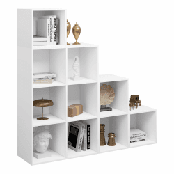 WOLTU Bücherregal weiß, Raumteiler, Stufenregal, Treppenregal, Würfelregal, mit 10 Fächern, Standregal, Aufbewahrungsregal für Bücher Spielzeug Wohnzimmer, 120x120x30cm, SK035ws