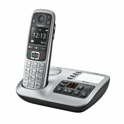 Gigaset E560A - Schnurloses Senioren DECT-Telefon - Mobilteil mit Anrufbeantworter - Farb-Display - Freisprechfunktion, Grosse Tasten, Telefon mit SOS Taste, Analog Telefon, platin [Deutsche Version]