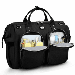 Pomelo Best Wickeltasche mit wasserdicher Wickelunterlage und 2 Kinderwagen Haken verstellbare Schultergurt multifunktionale Umhängetasche Reisetasche für Unterwegs Schwarz