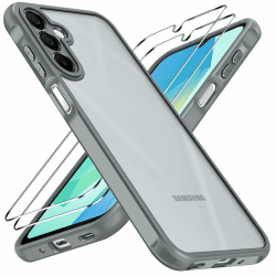 ivoler Hülle für Samsung Galaxy A16 4G / A16 5G mit 2 Stück Panzer Schutz Glas, [Militärstandard] Stoßfest [Kameraschutz] Handyhülle, Matt Durchscheinende Anti-Fingerabdruck Schutzhülle Case, Grau