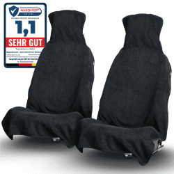 Upgrade4cars 2 x Frottee Autositzschoner für Vordersitze | Fahrersitz Schonbezug aus Baumwolle in Schwarz | Handtuch Autositzauflage für Sport, Arbeit, Sommer & Winter