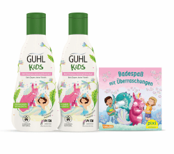 Guhl Kids Einhorn Vorteils-Set - 2x Guhl Kids 3 in 1 Shampoo, Spülung & Duschgel, 250ml + 1x Pixi Buch - Speziell für Kinder entwickelt - Kein Ziepen - Cosmos Natural zertifiziert