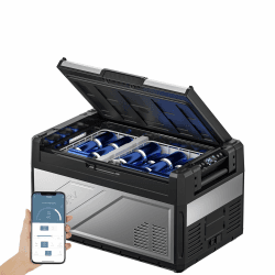 BougeRV Rocky 39L Kompressor Kühlbox Auto mit Gefrierfach Metallgehäuse APP-Steuerung, Abnehmbare Trennwand, Zweizonen-Temperaturregelung, Tragbarer Kühlschrank 12/24V 110-240V für Camping Reisen Boot