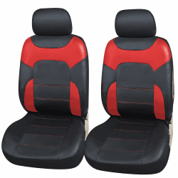 Upgrade4cars Sitzbezüge Auto Vordersitze Leder-Optik | Kunstleder Schonbezüge Set Universal Schwarz Rot | Auto-Zubehör Innenraum Sitzschoner