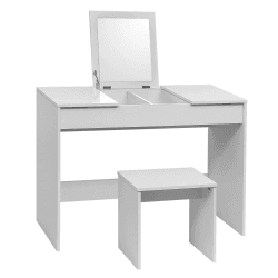 WOLTU Schminktisch Kosmetiktisch mit Hocker und klappbar Spiegel, Hochglanz Tischplatte,Schreibtisch Frisierkommode, 100 * 45 * 76cm, MB6047ws, Weiß
