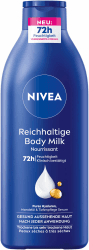 NIVEA Reichhaltige Body Milk, intensiv pflegende Körpercreme mit purem Hyaluron, Mandelöl und Tiefenpflege Serum, Lotion für trockene Haut (400 ml)