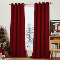 PONY DANCE Thermovorhang gegen Kälte Wohnzimmer Gardinen mit Ösen 2er Set H 300 x B 140 cm Verdunkelungsvorhang Rot Weihnachts Gardine Blickdicht Thermal Curtains for Winter H300 x B140 cm (2er Pack) Rot