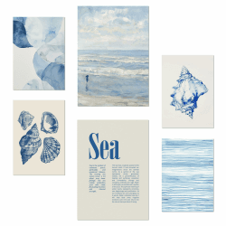 Nacnic-Set mit 6 Postern Illustrationen Marine, Blau, Meer und Sommer Designillustrationen zur Dekoration der Wände Ihres Zuhauses. Räume A3 & A4 Rahmenlos