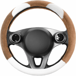 Upgrade4cars Lenkradbezug Winter Teddy Plüsch Braun Weiß | Fell Lenkradhülle Universal 37-39cm Warm & Weich | Autozubehör Innenraum Deko Geschenk-Ideen Geschenke für Frauen Männer