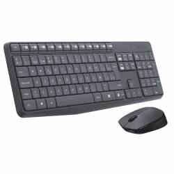 Logitech MK235 Kabelloses Set mit Tastatur und Maus für Windows, Spanisches QWERTY-Layout - Grau