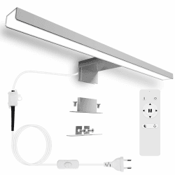 Karrong Spiegelleuchte Bad 40CM mit Schalter Fernbedienung, Dimmbar 3000K Warmweiß 4000K Naturweiß 6000K Kaltweiß IP44 Wasserdicht LED Spiegellampe für Badzimmer Aluminium 1200LM, 12W AC100-265V, Weiß