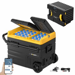 BougeRV CRD Kompressor Kühlbox mit Akku, 45L Kühlbox Auto Doppeltür Doppelzone 12V 24V 230V mit Tragbare Powerstation 173Wh (4-10 Stdn. Laufzeitverlängerung) Netzteil für Kühlschrank Auto Camping