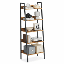 VASAGLE Bücherregal, Leiterregal 5 Ebenen, schmales Regal, offenes Standregal für Arbeitszimmer, Wohnzimmer, Schlafzimmer, Küche, Industrie-Design, vintagebraun-schwarz LLS067B01