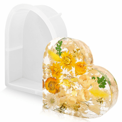 AKONE Silikonformen Epoxidharz Herz, Große Epoxidharz Formen, Groß Resin Gießform Silikon, 3D Herzform Silikonform Dekorationen Getrocknete Blumen Buchstützen Harzgießen für Hochzeit Valentinstag