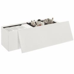 eSituro Sitzbank mit Stauraum, Sitztruhe klappbar, Truhenbank mit Deckel, Polsterbank mit Teddystoff-Bezug, Fußbank für Schlafzimmer, Aufbewahrungsbox, 135 L, 300 kg belastbar, 110x38x38 cm, Weiß