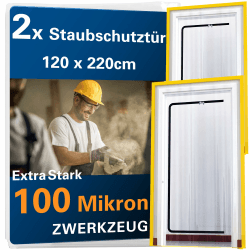 2 Stück ZWERKZEUG® 2x Staubschutztüren mit Reißverschluss 𝟏,𝟐𝟎 𝐱 𝟐,𝟐𝟎 𝐦 extra stark 100 mikron Wasserdicht Anti-Staub Reißverschluss Tür Staubschutzwand Staubtür