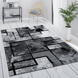 Paco Home Teppich Wohnzimmer Vintage Kurzflor Schlafzimmer Geometrisches Design Modern, Grösse:200x290 cm, Farbe:Grau