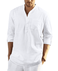 Enlision Herren Baumwolle Leinenhemd Sommerhemd Herren Hemd Langarm Regular Fit Freizeithemd Shirts XL Weiß