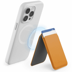 MOFT Magnetische Wallet Kompatibel mit MagSafe, Magnetische Kartenhalterung Handy Ständer für iPhone 16/15/14/13/12 Serie, MOVAS Veganes Leder Handyhalter mit 2 Kartenhaltern (Orange)