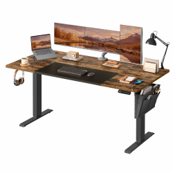SONGMICS Höhenverstellbarer Schreibtisch elektrisch, 70 x 160 x (72-120) cm, stufenlos verstellbar, gespleißte Platte, Memory-Funktion mit 4 Höhen, vintagebraun-basisschwarz LSD026X01