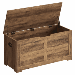 VASAGLE Schuhbank, Sitzbank mit Stauraum, Sitztruhe mit 2 Sicherheitsscharnieren, Aufbewahrungsschrank, Landhausstil, 40 x 100 x 46 cm, für Flur, Schlafzimmer, Wohnzimmer, honigbraun LSB061K01