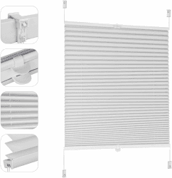 Sekey Plissee ohne Bohren Verdunkelung, Fenster Plissee Klemmfix Jalousie 85 cm breit, Verspannt Blickdicht Sonnenschutz Fensterollo, 85x130cm, Weiß Weiß B85 x H130 cm