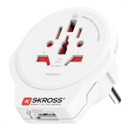 SKROSS | 1.500266 | World to Europe Travel Adapter (Shuko) mit USB 1.0 Buchse 5,0 V DC/Max. 2,4 A - Leistung und Spannung 100 V – 1600 W / 250 V – 4000 W - Anti-Schock-Schutz