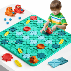 burgkidz Kinderspielzeug Brettspiele - Logischer Straßenbauer großes Brett 56 x 56cm Labyrinth Puzzle-Spiele für Multiplayer & Familie, Geschenke für Jungen und Mädchen im Alter von 4+ Jahren