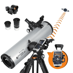 Celestron 22461 StarSense Explore DX 130 Newtonsches Spiegelteleskop mit Smartphone-App-fähiger Technologie - mit zwei Okularen, Handy-Dock und höheneinstellbarem Stativ, Schwarz