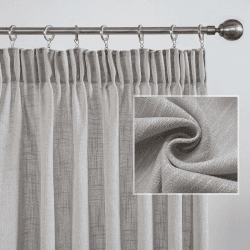 MYSKY HOME Vorhänge Leinenoptik Gardine Wohnzimmer Gardine mit Kräuselband Halbtransparent Vorhang 2er Set H 245 x B 140 cm Natürlicher Stil Gardine Halbtransparent Linen Curtains, Hellgrau