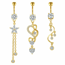 Rajnard Bauchnabelpiercing 14G Baumelnd Bauchnabel Banane Barbell 10mm Chirurgenstahl baumelnden Bauchnabel Ringe Silber Gold Blume Schmetterling Herz Nabel Piercing Schmuck für Frauen Satz C-gold