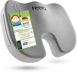 feela.® Orthopädisches Sitzkissen [3 Härtegrade] - Ergonomisches Sitzkissen für Bürostuhl & Co - Wirkt Schmerzreduzierend, Erhöht Sitzkomfort, Fördert Durchblutung und Entlastet das Steißbein (Hart)