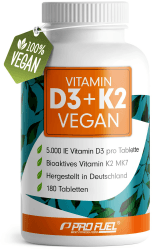Vitamin D3 K2 VEGAN - 180 Tabletten mit 5000 IE D3 + 200 mcg K2 (MK7) - Vitamin D3 hochdosiert und vegan - Vorratspackung - laborgeprüft mit Zertifikat - ohne unerwünschte Zusatzstoffe