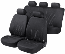 WALSER 11939 Auto Sitzbezüge Set, Auto Schonbezüge Dotspot Premium Komplettset, 2 Vordersitzbezüge, 1 Rücksitzbezug in Schwarz/Grau
