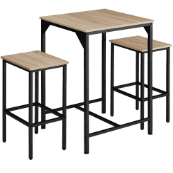 tectake Bartisch Set 3-teilig, Stehtisch mit 2 Barhockern, Industrie-Design, 60 x 60 x 91 cm, Vintage Tischset mit Bistrotisch + Hocker, schwarzes Metallgestell (Industrial Holz hell, Eiche Sonoma)