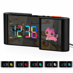 SZELAM Wecker,Digitaler Wecker mit Niedlichem Cartoon,11 Farben Digital Spiegeluhr,10 Farben RGB Cartoon,Wochenanzeige,Automatische Dimm,Zwei Alarme,USB-Anschluss für die Heimdekoration Schreibtisch