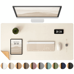 Aothia Kork-Schreibtischunterlage,beidseitige Schreibunterlage mit Naturkork & PU-Leder,Mausunterlage/Tischschutz,Leicht zu reinigen,wasserdicht für Büro/Haus/Deko (Beige,90x40cm)