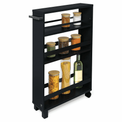 bomoe Nischenregal 15cm breit – Küchenwagen Küchenregal Schmal – Rollwagen Schmal 3 Fächer & Arbeitsplatte – Nischenschrank Küche Bad Büro – Bathroom Cart Nischenwagen Schwarz 79x50 cm – Hylla
